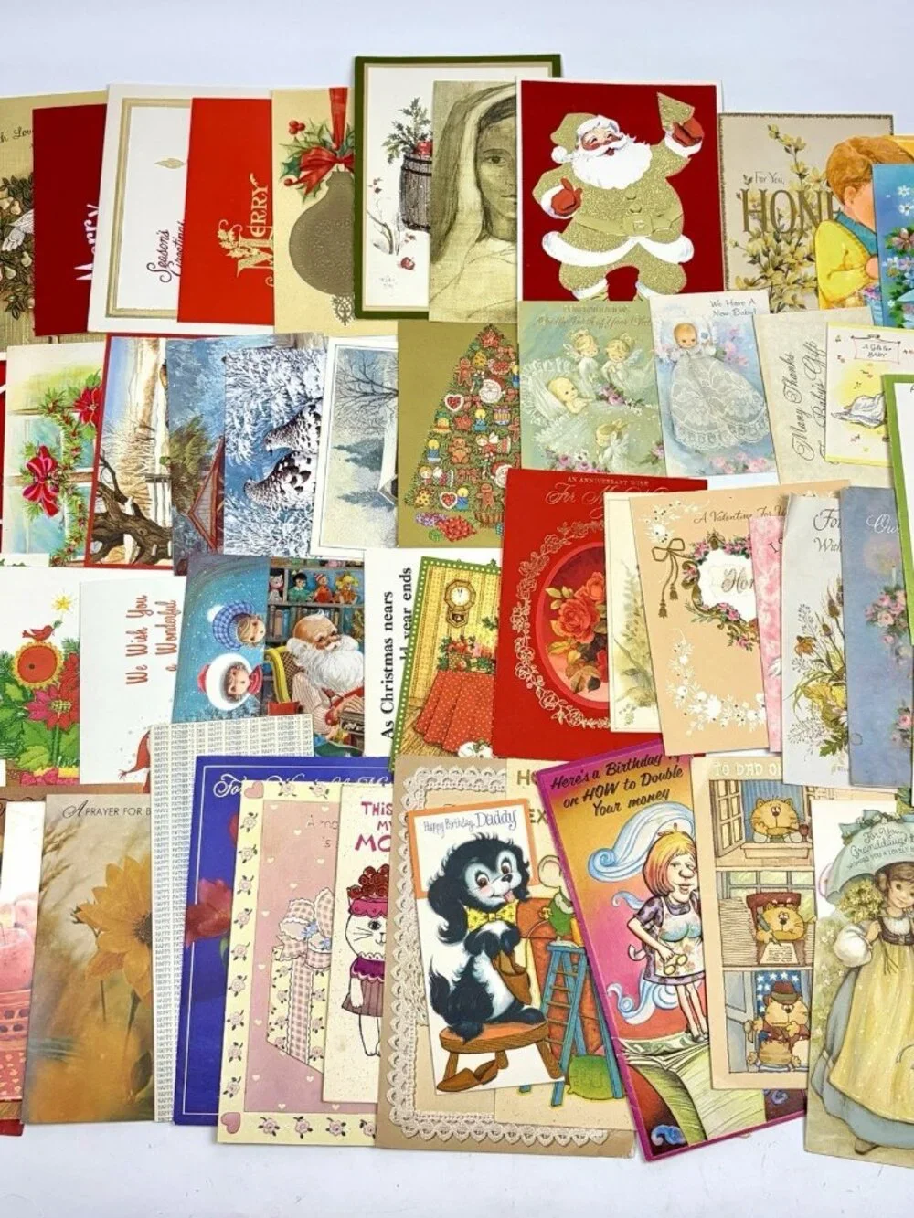 Vtg Lot of 55 Greeting Cards Ephemera Birthday Baby Marriage Christmas Craft
